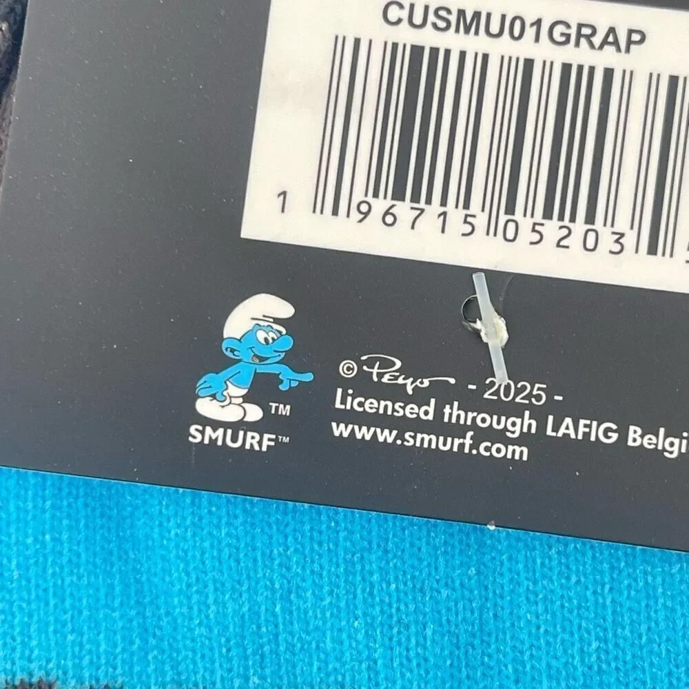 Smurfs Adult Crew Socks Black Blue Graphic Unisex Size 6–13 Throwback Vibe